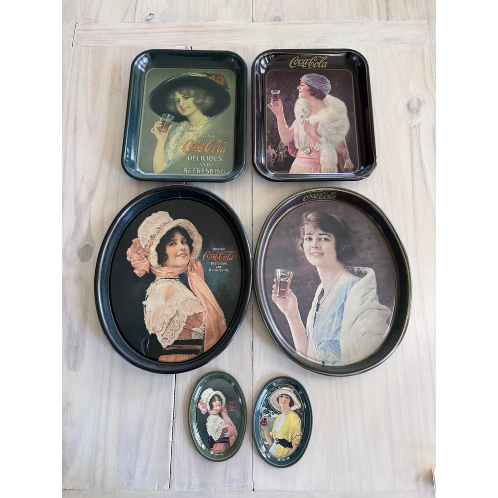 Vintage Coca-Cola Metal Trays Lot of 6 AS-IS